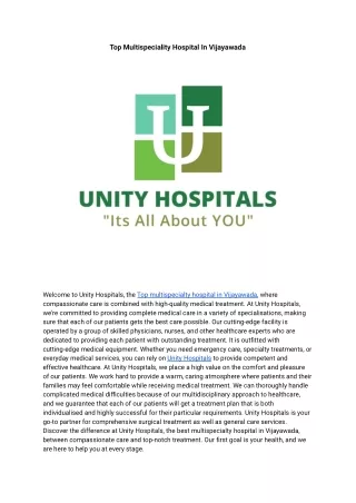 Top Multispeciality Hospital In Vijayawada | Unity Hospitals