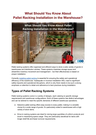 What Should You Know About Pallet Racking Installation in the Warehouse?