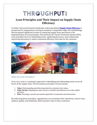 Lean Principles and Their Impact on Supply Chain Efficiency