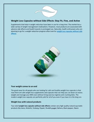 Weight Loss Capsules without Side Effects and Stay Fit, Fine, and Active