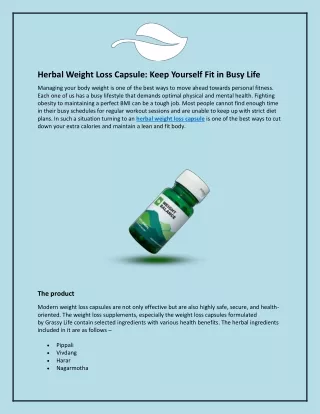 Herbal Weight Loss Capsule and Keep Yourself Fit in Busy Life