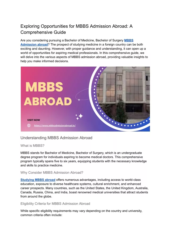 exploring opportunities for mbbs admission abroad