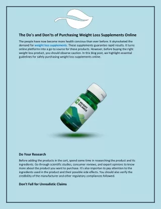 The Do's and Don'ts of Purchasing Weight Loss Supplements Online