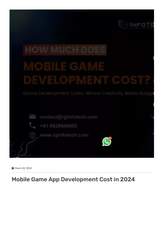 Best 5 Factors Of Mobile Game Development Cost In 2024