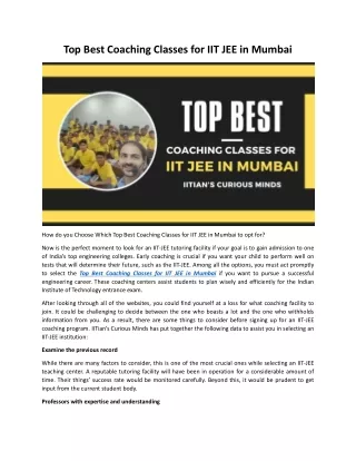 Top Best Coaching Classes for IIT JEE in Mumbai