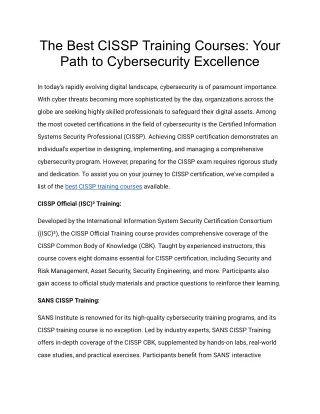 The Best CISSP Training Courses: Your Path to Cybersecurity Excellence