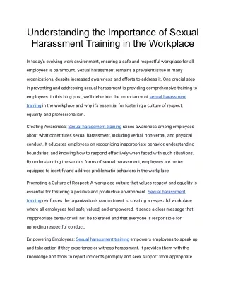 Understanding the Importance of Sexual Harassment Training in the Workplace