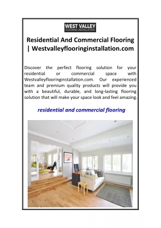 Residential And Commercial Flooring  Westvalleyflooringinstallation.com