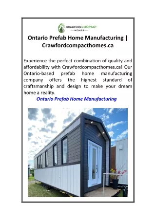 Ontario Prefab Home Manufacturing  Crawfordcompacthomes.ca