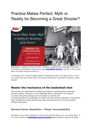 Practice Makes Perfect: Myth or Reality for Becoming a Great Shooter?