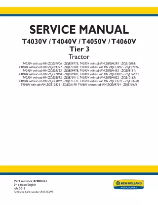 New Holland T4060V Without cab Tier 3 Tractor Service Repair Manual [ZCJE09734 - ZDJE10451]