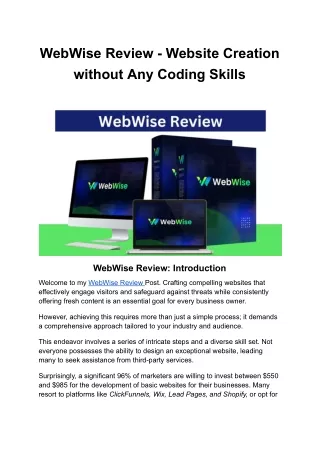 WebWise Review - Website Creation without Any Coding Skills