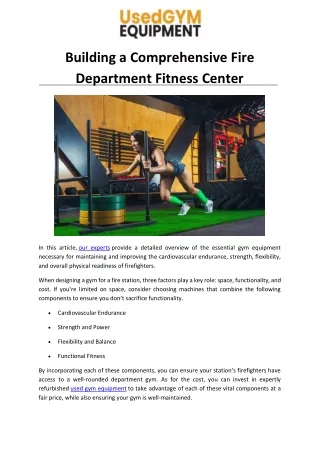 Building a Comprehensive Fire Department Fitness Center