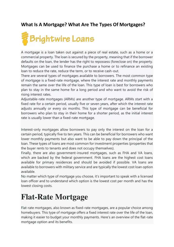 what is a mortgage what are the types of mortgages
