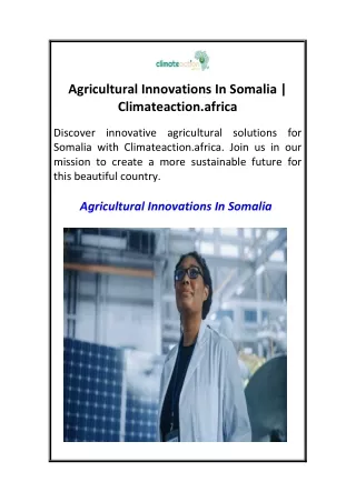 Agricultural Innovations In Somalia Climateaction.africa