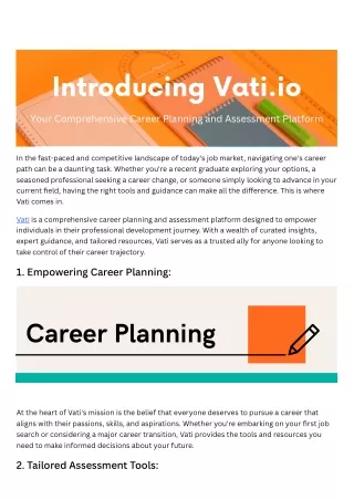 Introducing Vati Your Comprehensive Career Planning and Assessment Platform