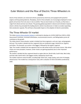 Euler Motors and the Rise of Electric Three-Wheelers in India