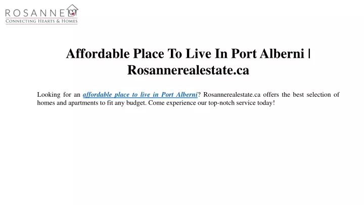 affordable place to live in port alberni