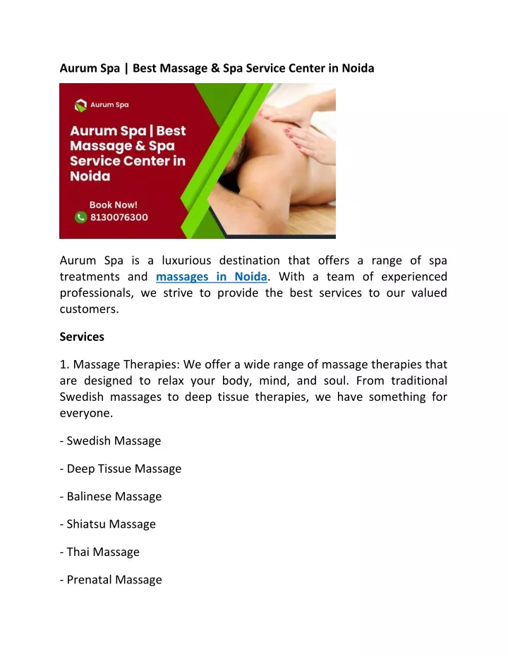 aurum spa best massage spa service center in noida