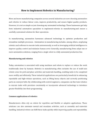 How to Implement Robotics in Manufacturing?