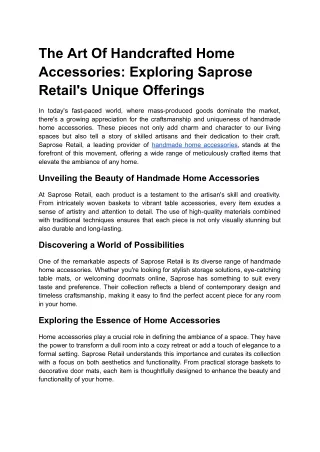 The Art Of Handcrafted Home Accessories_ Exploring Saprose Retail's Unique Offerings