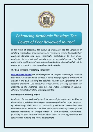 Enhancing Academic Prestige: The Power of Peer Reviewed Journal