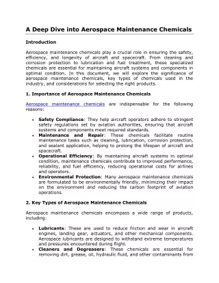 A Deep Dive into Aerospace Maintenance Chemicals