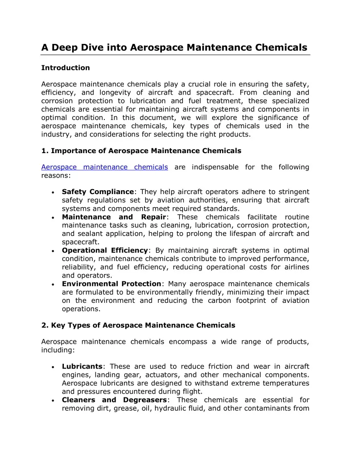 a deep dive into aerospace maintenance chemicals