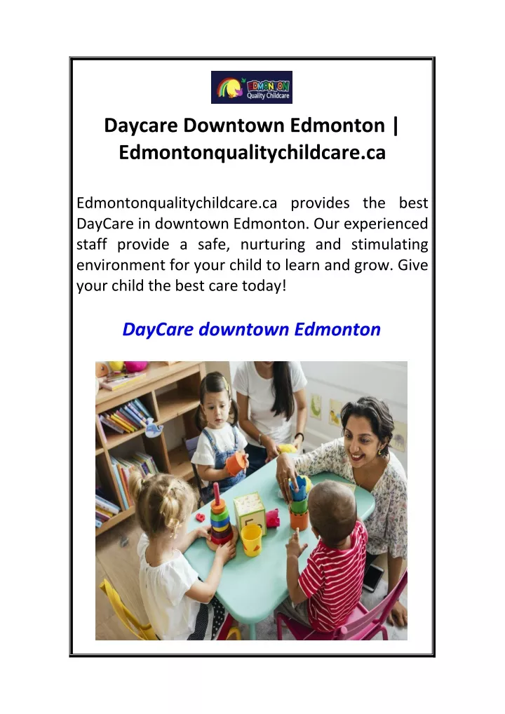 daycare downtown edmonton