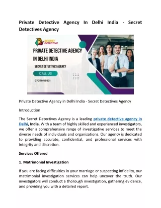 Private Detective Agency In Delhi India