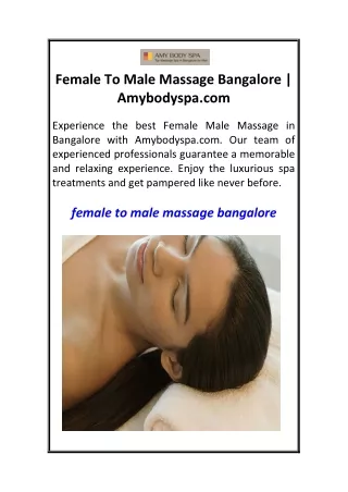 Female To Male Massage Bangalore Amybodyspa.com