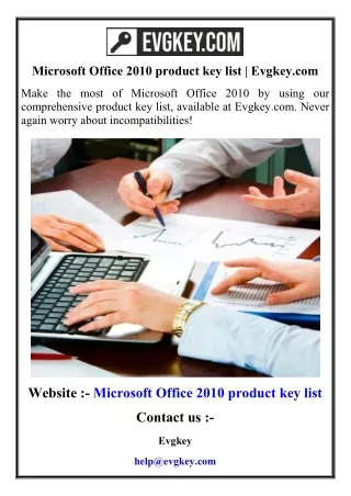 Microsoft Office 2010 product key list  Evgkey.com