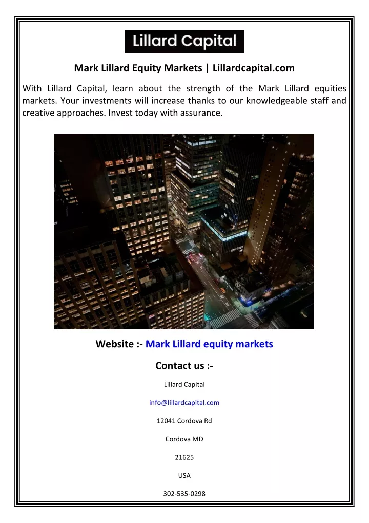 mark lillard equity markets lillardcapital com