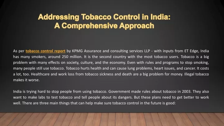 addressing tobacco control in india