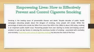 Empowering Lives How to Effectively Prevent and Control Cigarette Smoking