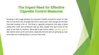 The Urgent Need for Effective Cigarette Control Measures