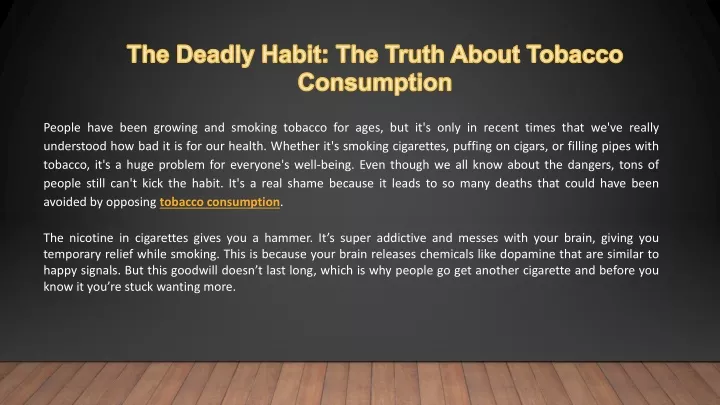 the deadly habit the truth about tobacco