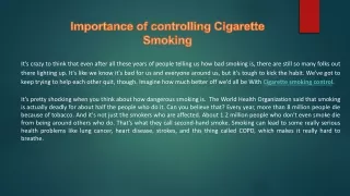 Importance of controlling Cigarette Smoking