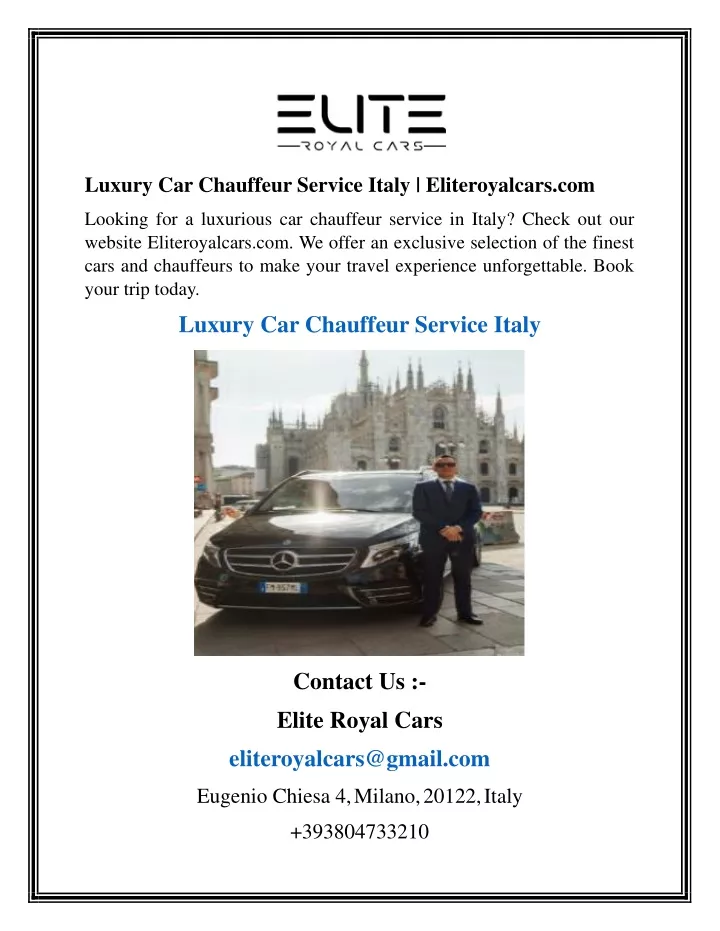 luxury car chauffeur service italy eliteroyalcars