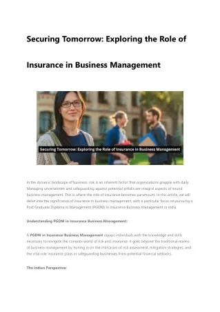 Securing Tomorrow Exploring the Role of Insurance in Business Management