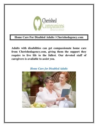 Home Care For Disabled Adults | Cherishedagency.com