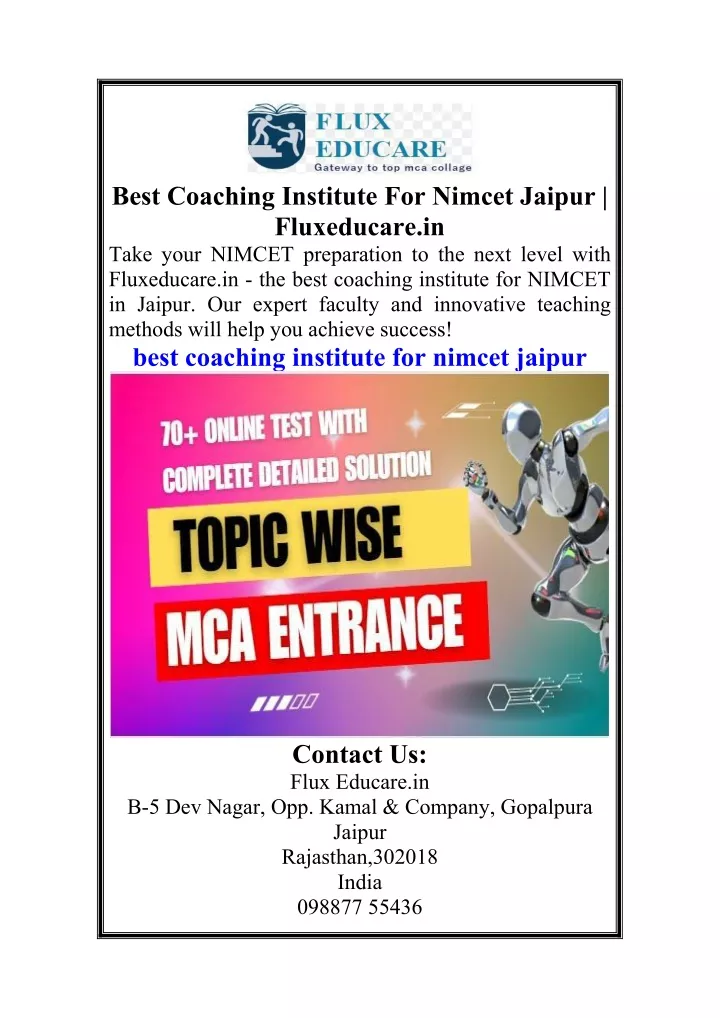 best coaching institute for nimcet jaipur