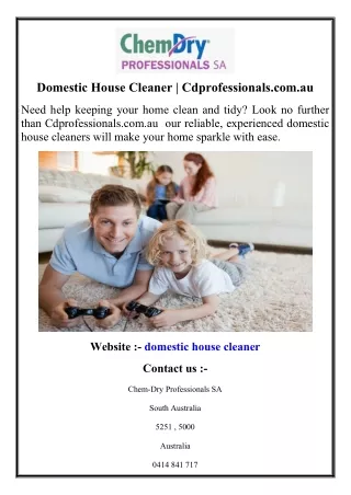 Domestic House Cleaner  Cdprofessionals.com.au