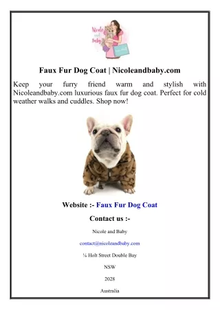 Faux Fur Dog Coat  Nicoleandbaby.com