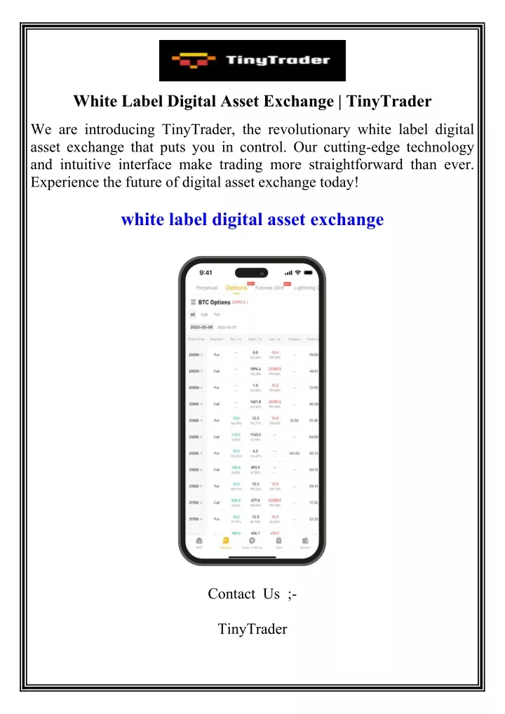 white label digital asset exchange tinytrader