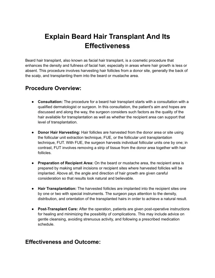 explain beard hair transplant
