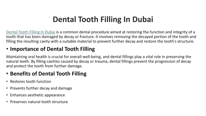 dental tooth filling in dubai