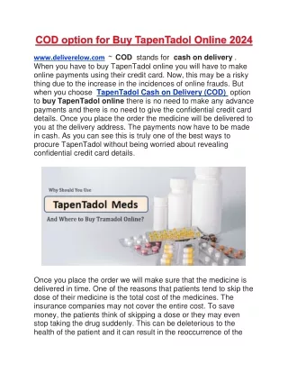 COD option for Buy TapenTadol Online 2024