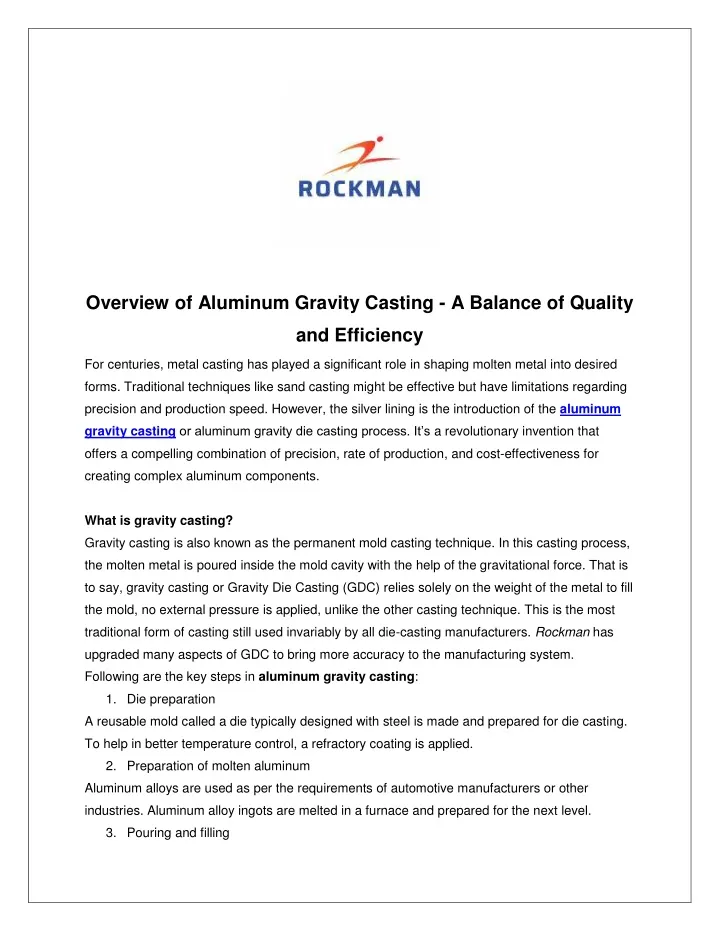 overview of aluminum gravity casting a balance