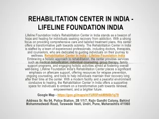 Rehabilitation Center In India - Lifeline Foundation India